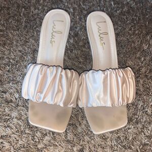 Lulus ivory satin heels, size 8.